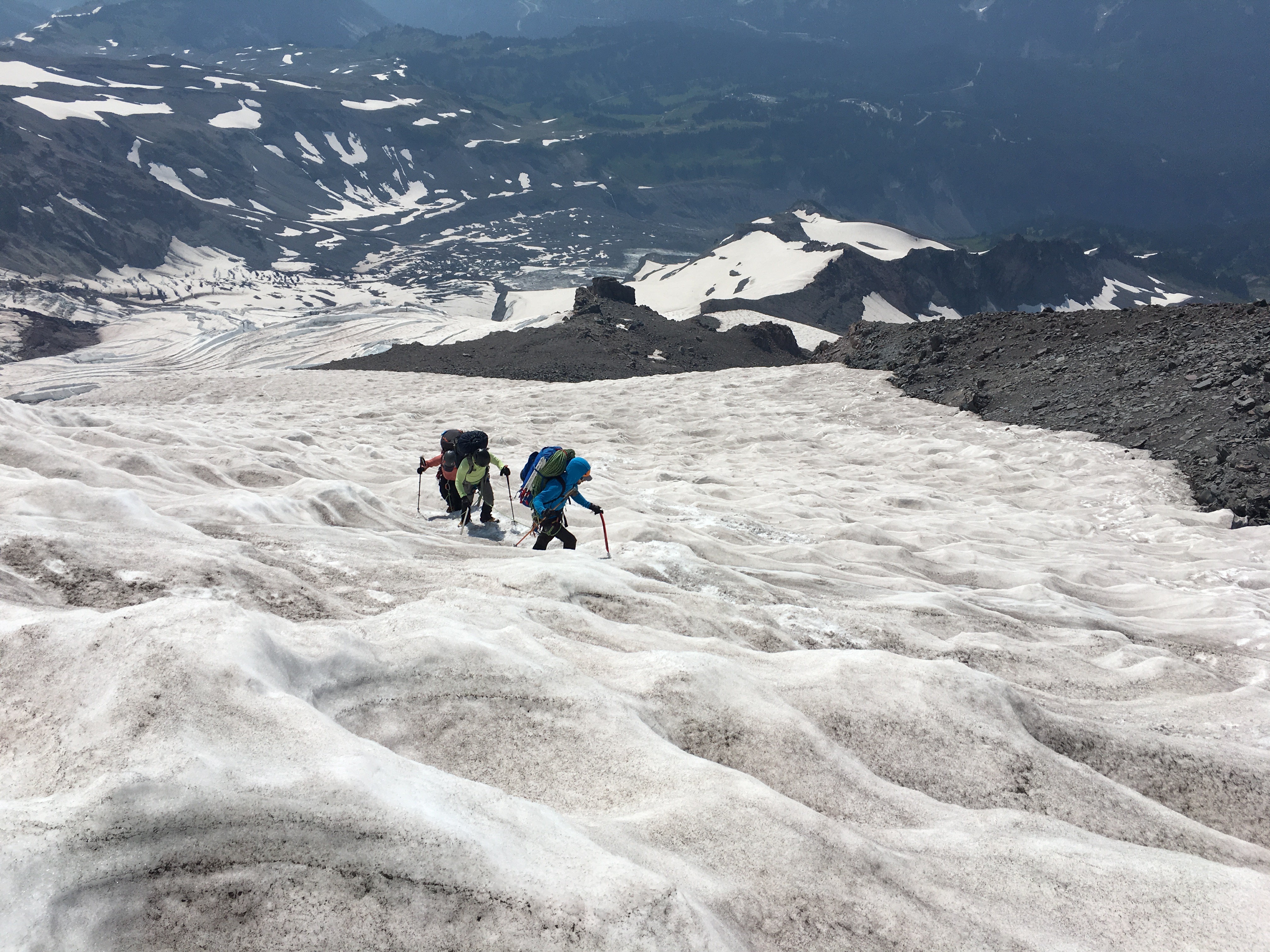 A rope team crossing a glacier